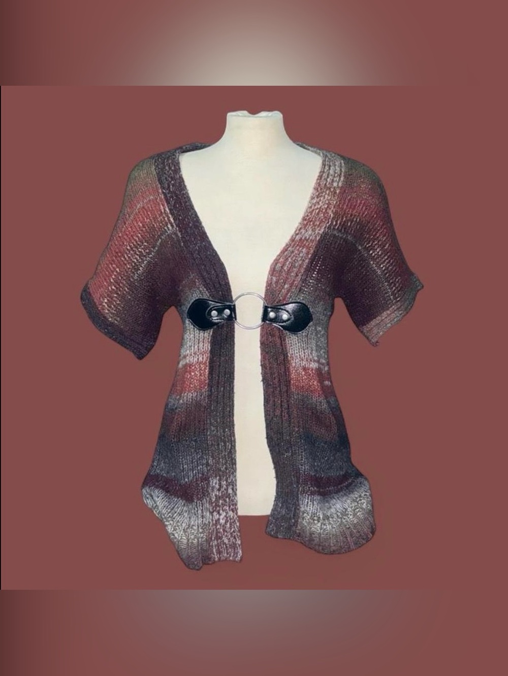 Susan Lawrence Multicolor Knit Short-Sleeve Cardigan with Ring Closure